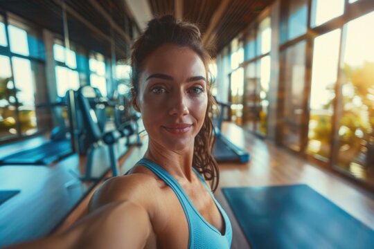 young woman doing fitness exercises at gym.