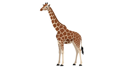 Obraz premium Realistic illustration of a tall giraffe standing in profile, isolated on a white background. African wildlife vector art.