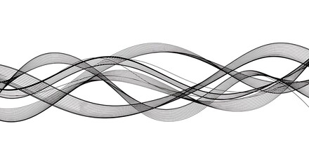 Abstract design of flowing, interwoven, gray lines on a white background.