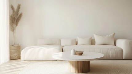 Minimalist Living Room with Beige Sofa and Light Decor Elements