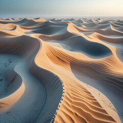Winding Sand Dunes in a Vast Desert Landscape at Sunrise
