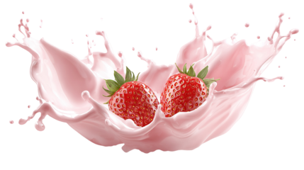 Milk splash with strawberries isolated on white