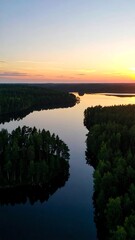 Obraz premium Serene lake sunset, aerial view