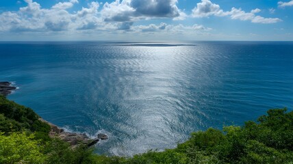 Fototapeta premium Breathtaking Ocean Vista from Elevated Coastal Viewpoint with Islands