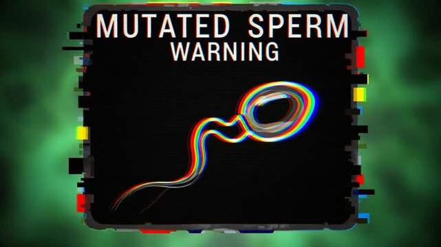 Animated Mutated Sperm Warning Sign Glitching Animation, Biology and Genetics Concepts