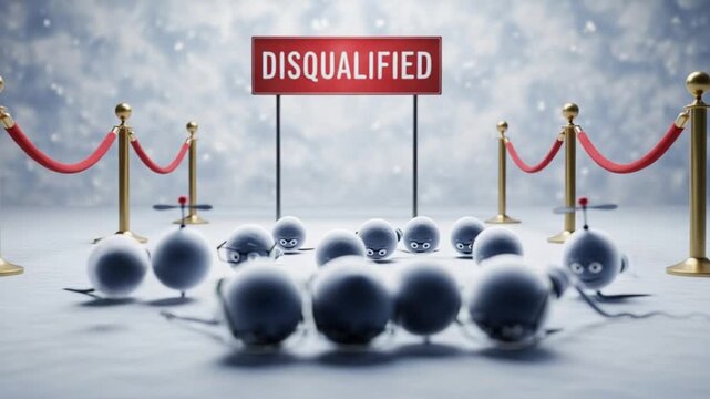 Humorous Sperm Race Rejection: A Visual Metaphor for Competition and Disappointment, rendered in 3D