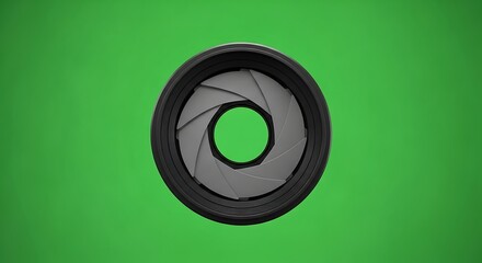 Camera lens aperture on green screen background for creative photography effects