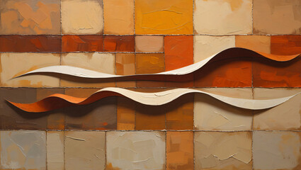 Abstract Textured Painting with Orange and White Waves