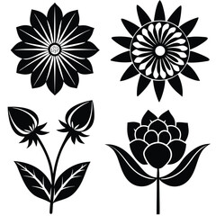 Flower Silhouette Icon Minimal Black Vector Isolated on White
