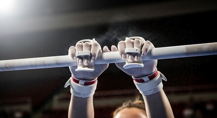Gymnast's hands gripping a bar, showcasing determination and athleticism in motion