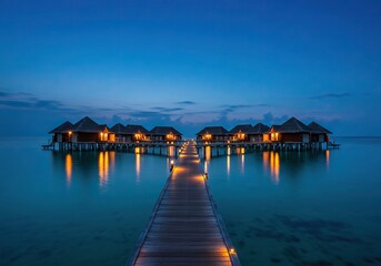 Luxury overwater bungalows in the maldives at twilight