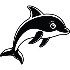 Fototapeta premium Cartoon dolphin isolated on white background, a marine mammal icon