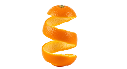Orange peel spiraling upwards isolated on transparent background
