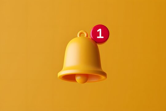 Yellow notification bell icon with red circle and number one for new alerts design - Powered by Adobe