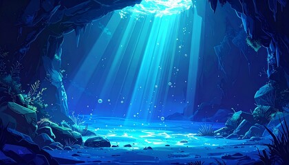Fototapeta premium 神秘的な光が差し込む、幻想的な海中の洞窟Generated image