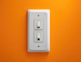 White electrical switchplate with two toggles on an orange wall