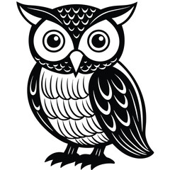Fototapeta premium Owl illustration isolated on white background in black and white