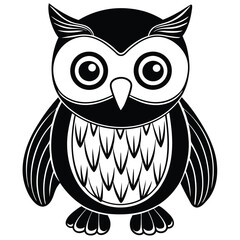 Owl illustration isolated on white background in black and white