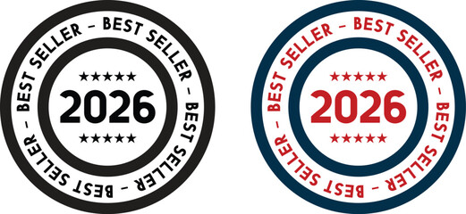 Best Seller 2026 stamp icon set with star rating and circular design