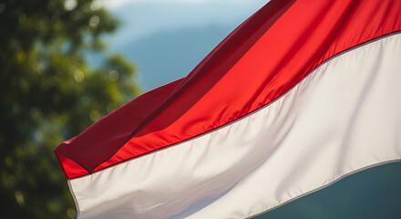 Indonesian Independence Day Celebrated with the National Flag Flying Proudly Against a Scenic Background