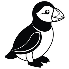 Puffin isolated on white background, a seabird with colorful beak