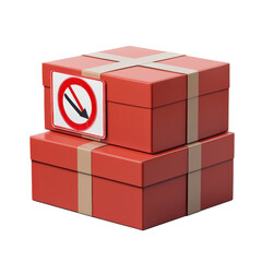 Red Gift Boxes Stacked with a Downward Arrow Sign, Representing Delivery Issues, Order Problems on transparent background