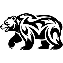 Fototapeta premium Tribal Bear Side Silhouette with Patterns