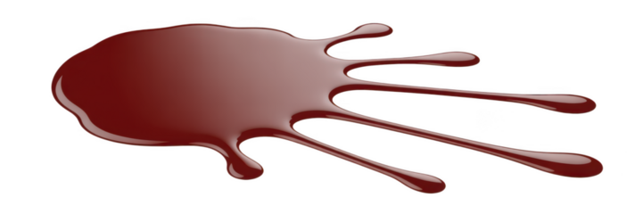 Red liquid splash with thin tendrils isolated on transparent background