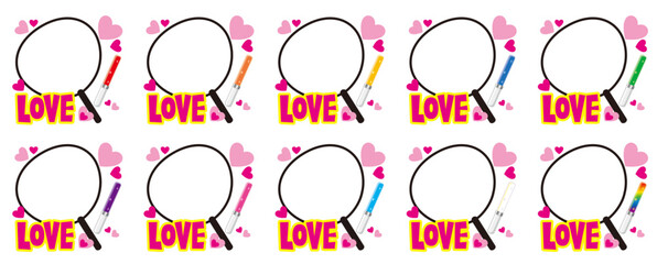 LOVE！推し活うちわの写真が入れられるベクターフレーム／推しカラーペンライトカラバリセット(LOVE! Oshi Fan Uchiwa Photo Frame Vector – Penlight Color Variations Set)