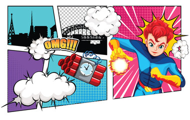 Superhero Boy Stops Bomb in Comic Book Style