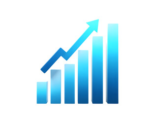 Blue Gradient Bar Graph with Upward Arrow on white background. 
