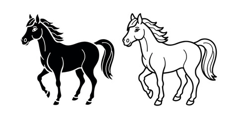 Horse run cycle. Walking trotting and galloping horse. Vector illustration isolated on a white background