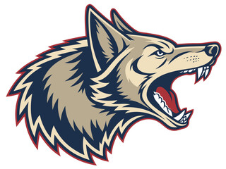 Aggressive Wolf Head Vector Illustration with Open Mouth and Sharp Teeth Isolated