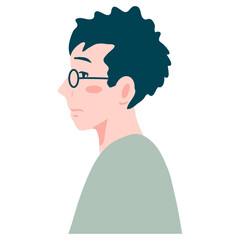 丸眼鏡に短髪のアジア人男性の横顔アイコン