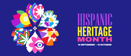 National Hispanic heritage month banner with girl, papel picado, guitar Hispanic and Latino Americans culture, event Celebrate annual october in United States Vector illustration template background