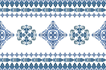 Vector floral ornamental set with seamless  pattern and vintage retro flower illustrations