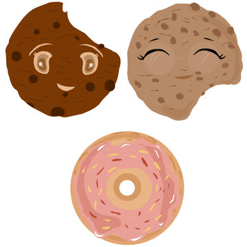 Vector of cute brown and soft brown chocolate cookies and dounat 