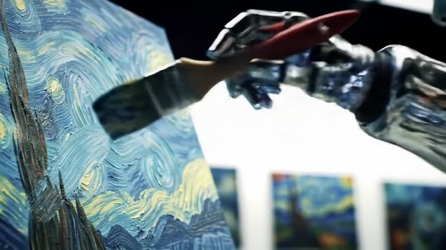 Robotic arm painting reproducing artistic style in a studio setting