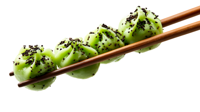 Traditional green dumpling momos food  from Nepal served with tomato chutney in plate isolated.