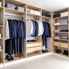 Light wood modern walk-in closet