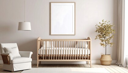 Nursery room interior, light beige, calm