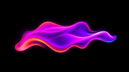 Abstract flowing neon wave on black background with vibrant shades of purple and pink