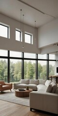 Fototapeta premium modern living room with fireplace