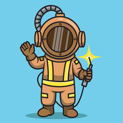 Vector illustration of a person who works as a welder in the sea
