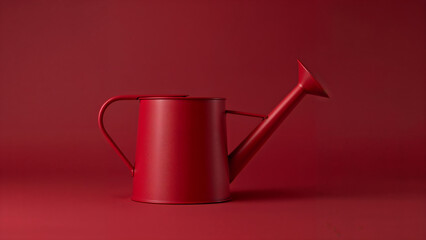 Bold Red Watering Can Still Life with Clean Monochrome Garden Style