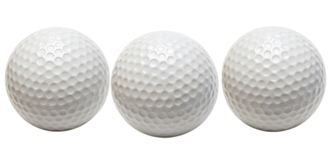 Three Golf Balls in a Row on white background