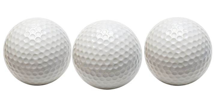Three Golf Balls in a Row on white background