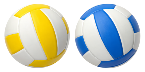 Yellow and Blue Volleyballs Isolated on White Background