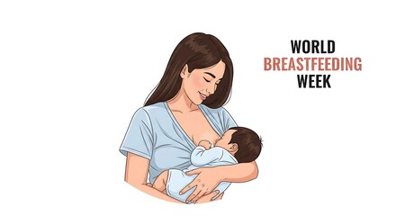 Illustration of Mother Breastfeeding Baby for World Breastfeeding Week Campaign