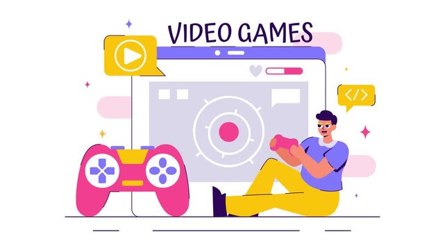 Animation of Vector Illustration of a Professional Cute Gamer Streaming Online While Playing Video Games on a Live Platform in a Stylish Background